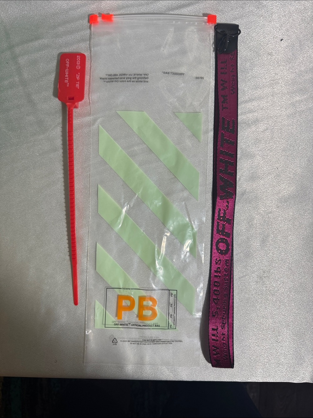 Off-White Clear Diagonal Stripe Pouch with Pink Strap and Red Seal🔥New!